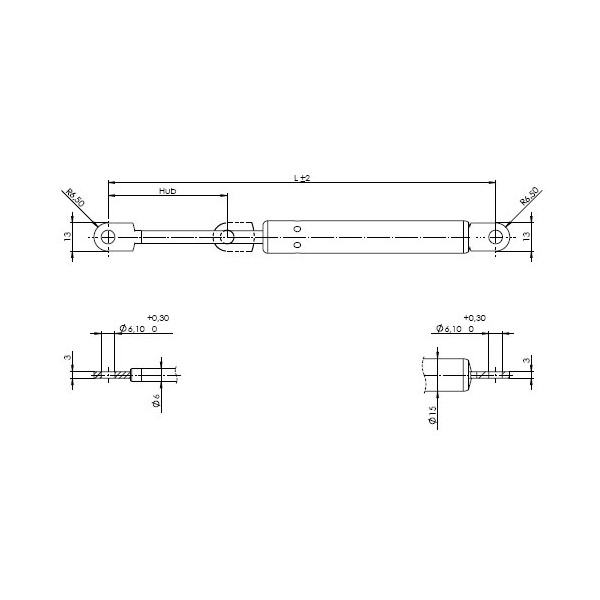 Gasfeder 100N – 280 Mm Achsabstand, 100 Mm Hub, 18 Mm Bohrung, 8 Mm Kolbenstange – Für Klappdeckel, Leuchtkästen, Motorhauben – Inkl. Flachgelenk