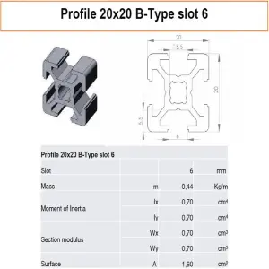 T-STAND | Aluprofil 20x20x195 B-Typ Nut 6 | Säule SPW M