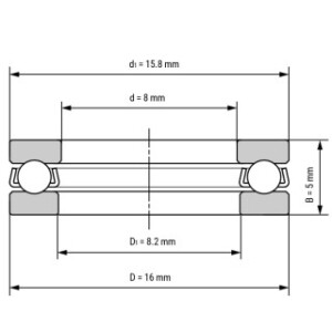 Axialkugellager F8-16-M M / 8 x 16 x 5 mm